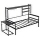 preview thumbnail 8 of 54, Roomfitters Twin/ Full Size Metal Daybed with Movable Desk, Metal Grid Design, Functional Shelves and Hanging Rack