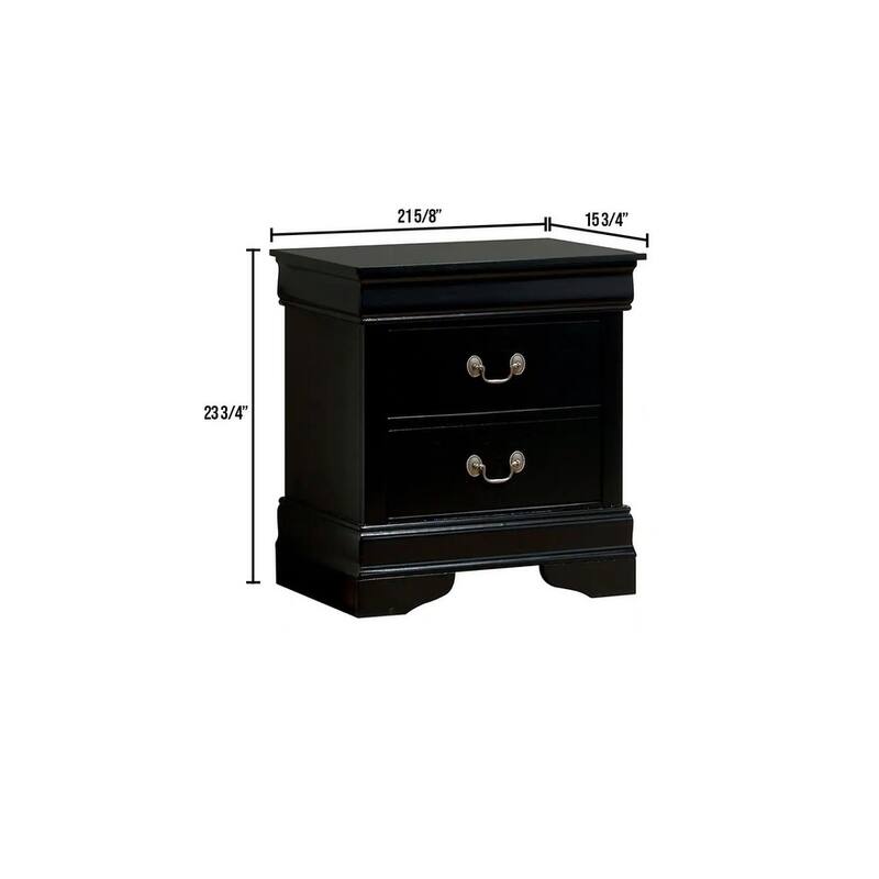 Black Solid Wood Nightstand with Antique Brass Pulls and Drawers