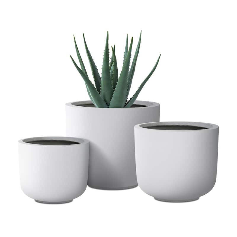 Plantara 13", 11", & 9" D Round Solid Whiteplanter (Set of 3), Concrete Flower pot for Outdoor