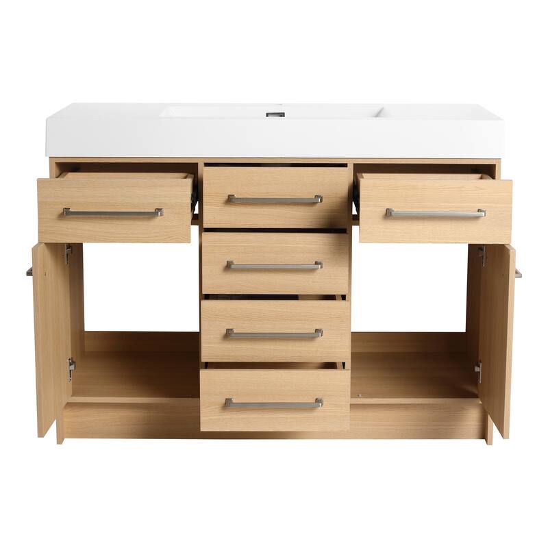 Beingnext 48"/60" Bathroom Vanity with Sink, Freestanding Bathroom Vanity with 6 Drawers and 2 Doors