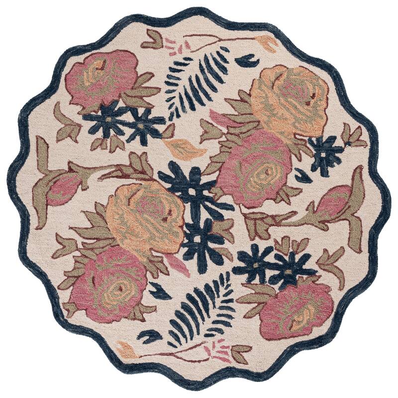 SAFAVIEH Handmade Jardin Thurayya Floral Wool Rug - 6' Round - Ivory/Blue
