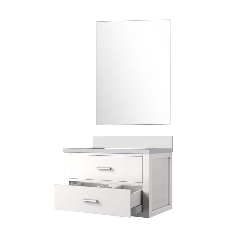 Castor Bath Vanity with Cultured Marble Top, Sink and Mirror