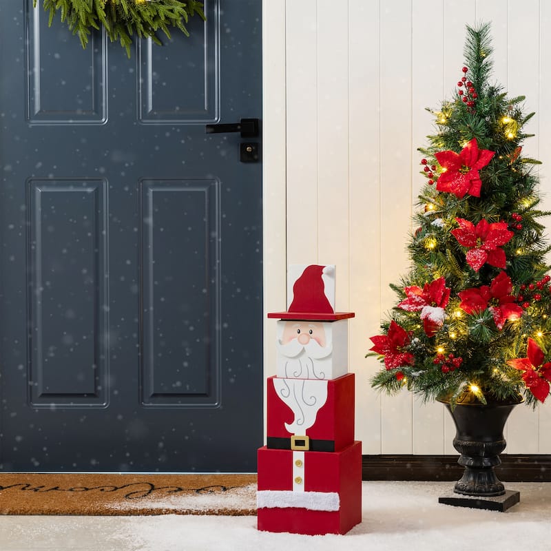 Glitzhhome 24.5"H Santa and Nutcracker Reversible Boxed Porch Decor - Multi