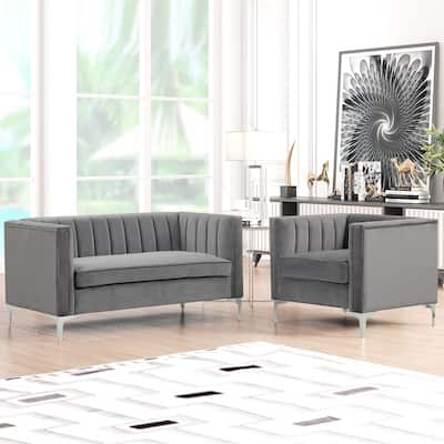 Morden Fort Modern 2 Pieces of Chair and Loveseat Set with Dutch Velvet Grey, Iron Legs