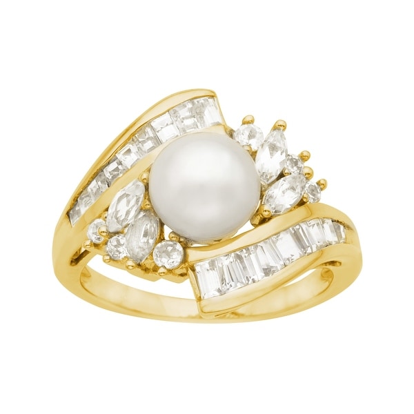 Pearl and White Sapphire Ring in 10K Gold