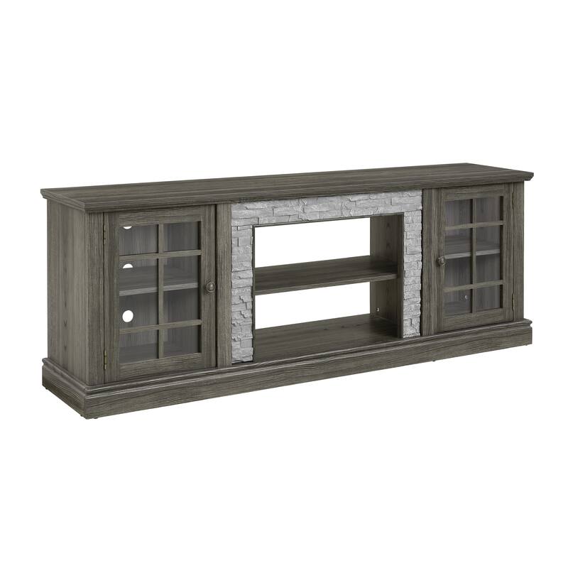 GDFStudio Alice Wood 70" TV Stand with Faux Stone Surround and 2 Door Storage