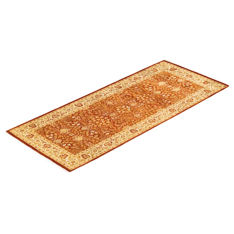 Overton Hand Knotted Wool Vintage Inspired Traditional Mogul Orange Runner Rug - 4 x 6