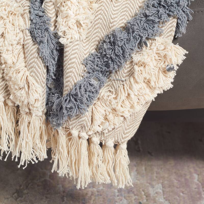 SAFAVIEH Sabah Grace Geometric Pattern Fluffy Tufted Pure Cotton Throw