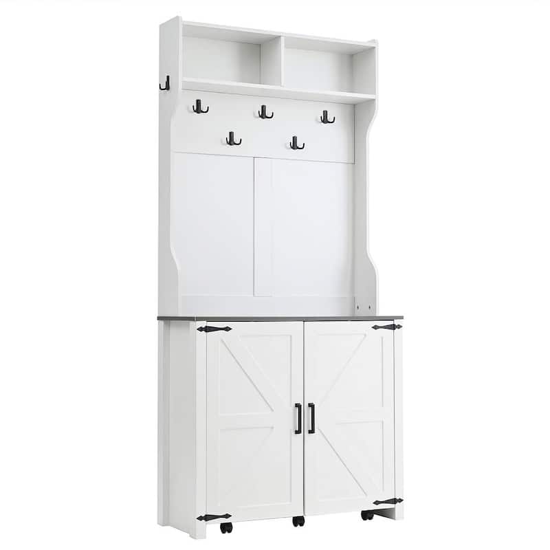 Versatile Hall Tree With Bench Shoe Storage Black Hooks - White+Walnut