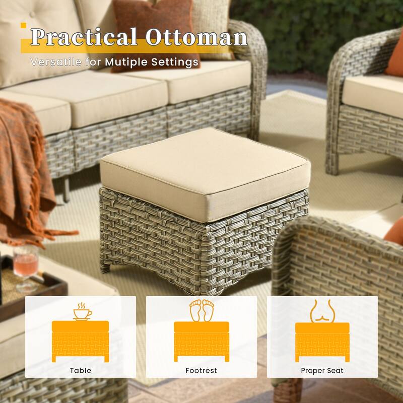 HOOOWOOO 9-piece Outdoor Wicker Patio Furniture Swivel Rocking Chair Set with Fire Pit
