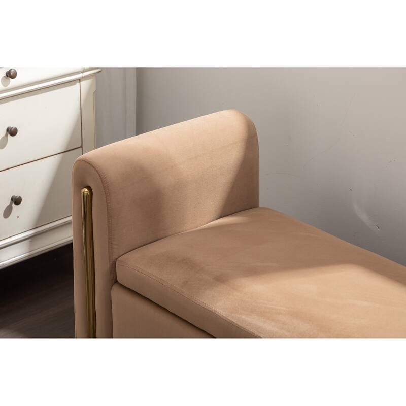 53" Modern Storage Bench with 300lb Seating, Velvet Upholstered Bed Bench with Wood Legs Safety Hinge