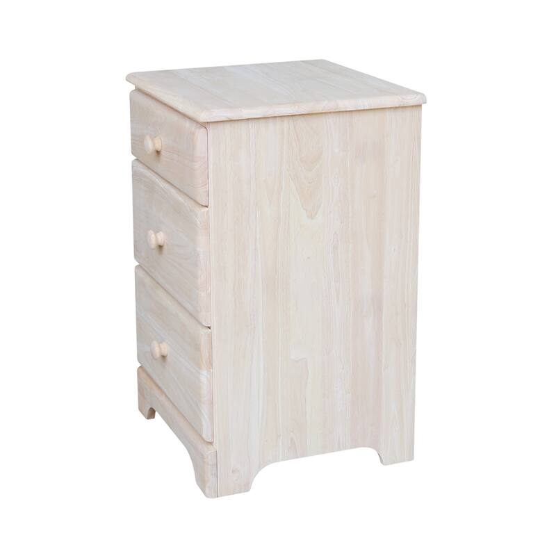 International Concepts Solid Wood 3-Drawer Nightstand, Wide Unfinished Ready to Finish Bedside Chest with Tiered Storage Drawers
