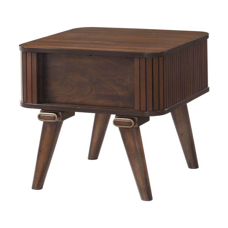 1pc Storage End Table Walnut Finish Tambour Doors Modern Living Room Furniture - Wood - Walnut