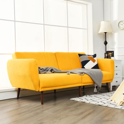 Costway Convertible Futon Sofa Bed Adjustable Couch Sleeper w/ Wood - 82.5'' x 34'' x 32'' (L x W x H)