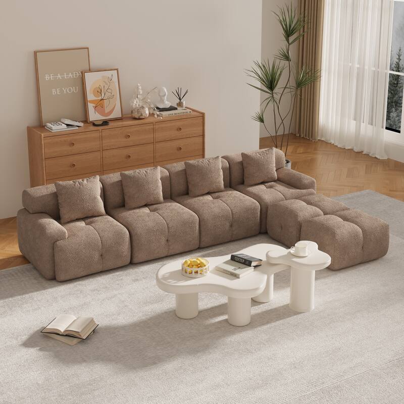 135" U-Shaped Modular Sectional Sofa Bed, Oversized 4-Seater Convertible Tufted Couch, Floor Corner Couch Set with 2 Ottomans