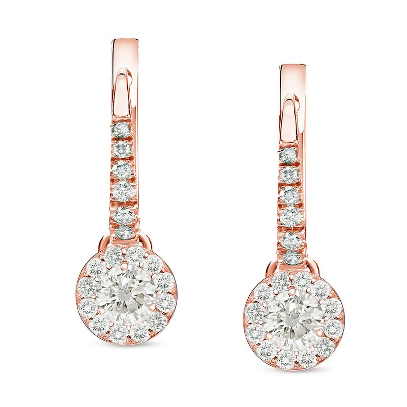 Auriya 1/2ctw Round Halo Diamond Dangle Earrings 14k Rose Gold (I-J, I1-I2)