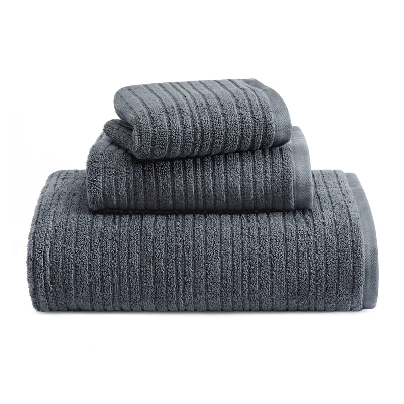 Kenneth Cole Reaction Brooks Quick Dry Towel Collection - 3 Piece Multisize - Charcoal