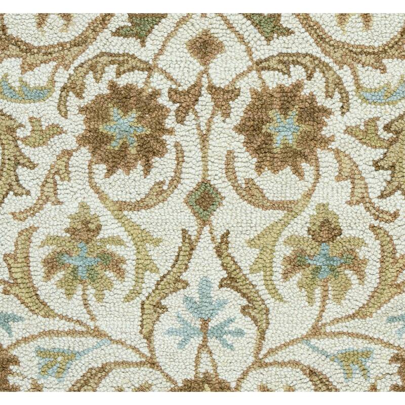 Alora Decor Crypt Blue, Beige, and Ivory Floral Hand-tufted Wool Blend Rug