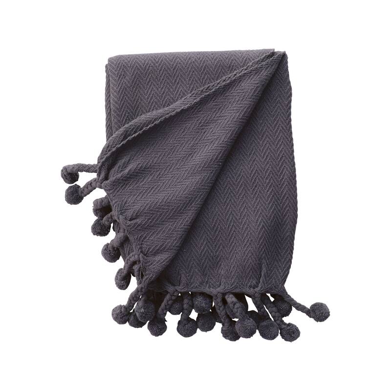 Woven Cotton Throw with Tassels, Iron Color
