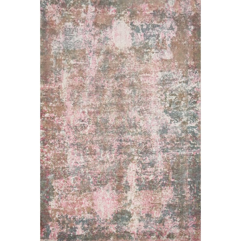 Hand Knotted Oriental Viscose Silk Carpet Modern Abstract Pink Abstract Area Rug - 7' 10'' X 5' 5''