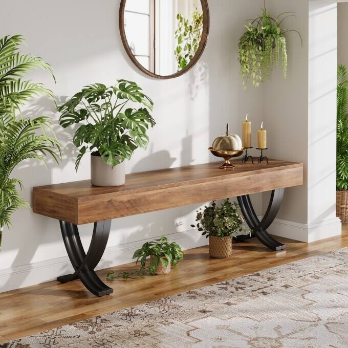 55-Inch Entryway Shoe Bench, Industrial Long End of Bed Bench