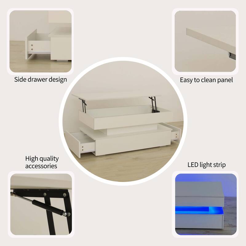 Three-Tier Foldable Coffee Table With Drawers