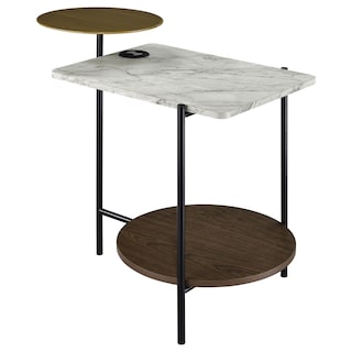 Ottilie 3-tier Side Table Wireless Charger White Faux Marble