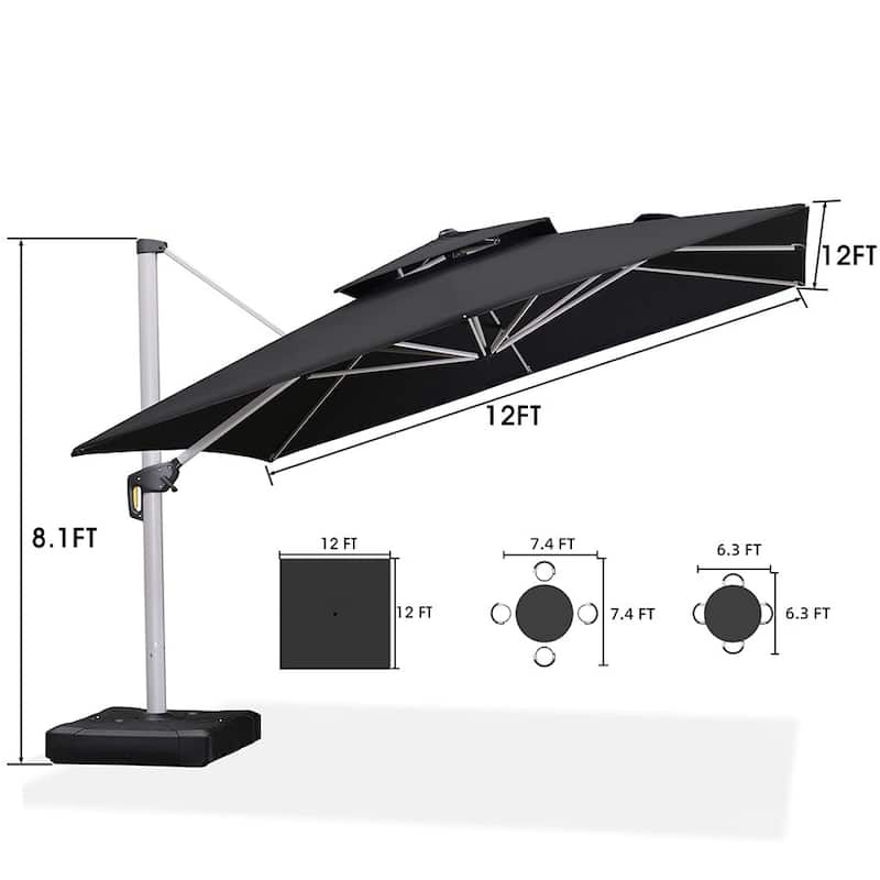 PURPLE LEAF 12 ft Double Top Deluxe Square Patio Cantilever Umbrella