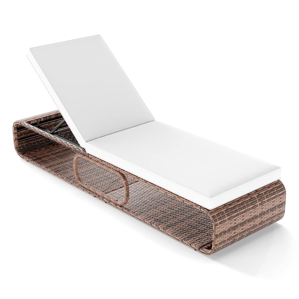 7-Position Adjustable PE Rattan Reclining Chaise Lounge with Soft Cushion and Built-In Storage Space - 73" x 25.5" x 10-34"