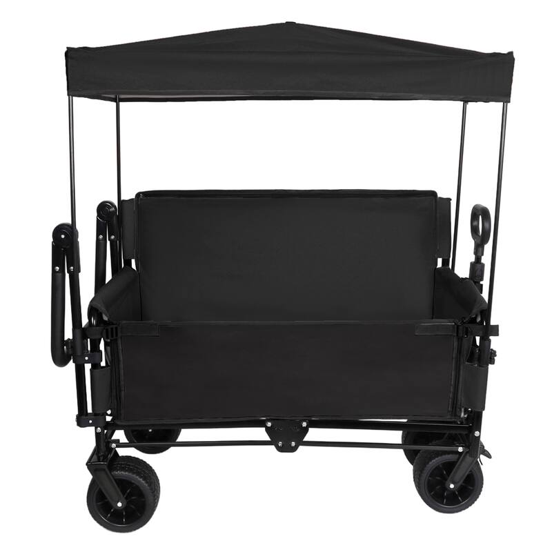3-in-1 Folding Wagon Cart with Bench Seat & Canopy & Storage, 500lbs Heavy-Duty, 180L Capacity, All-Terrain Wagon