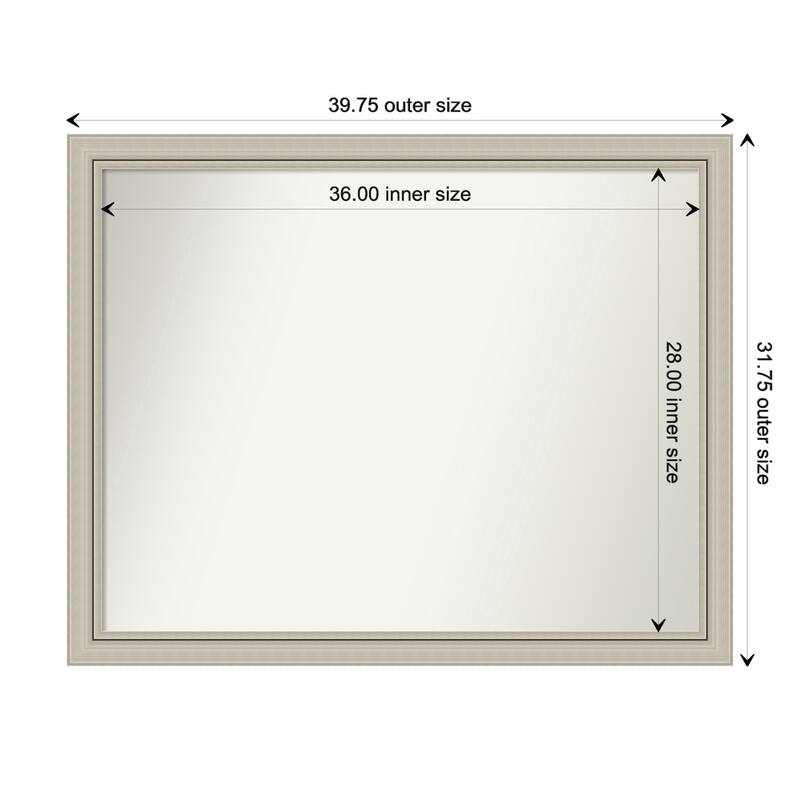 Romano Silver Narrow Framed Non-Beveled Custom Wall Mirror, Bathroom Vanity Mirror - Outer Size: 39.75 x 31.75