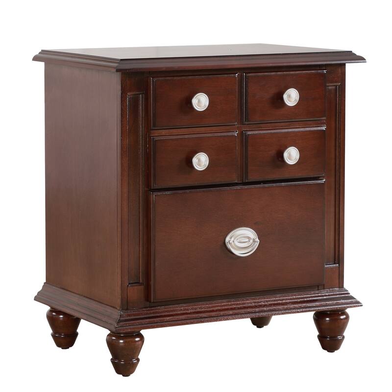5-Drawer Wooden Nightstand - 27" - Dark Brown