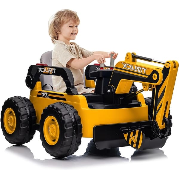 slide 2 of 20, Kids Ride on Excavator, 12V 10AH Electric Toy Excavator Yellow