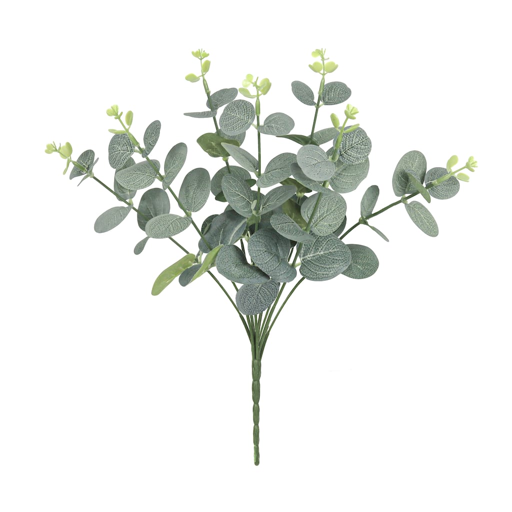 Set of 4 Frosted Green Artificial Eucalyptus Leaf Stem Plant Greenery Foliage Bush 13in - 13" L x 7" W x 7" DP