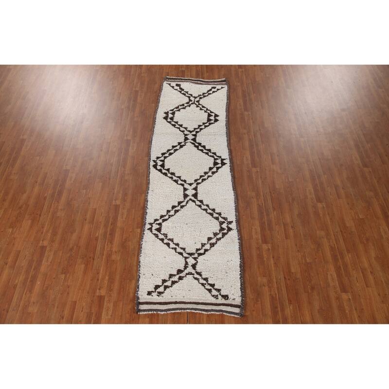 Ivory Anatolian Turkish Runner Rug Handmade Wool Carpet - 3'3"x 11'1"