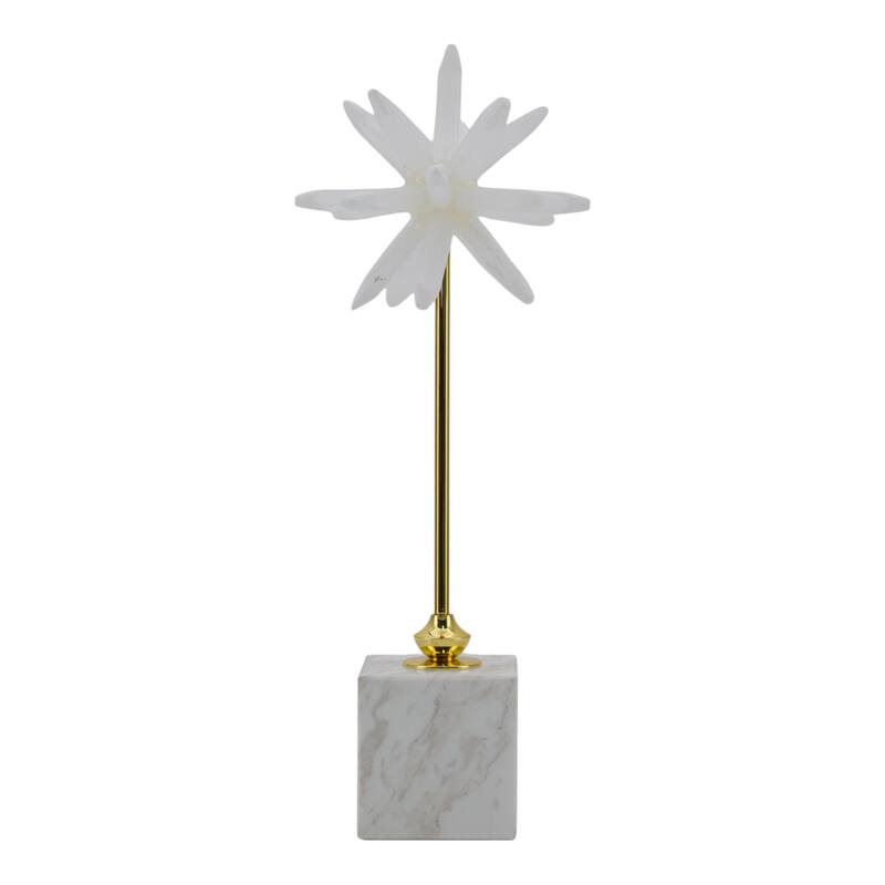 Stone and Marble Starburst Decorative Object with Geometric Base - 6" x 6" x 17"