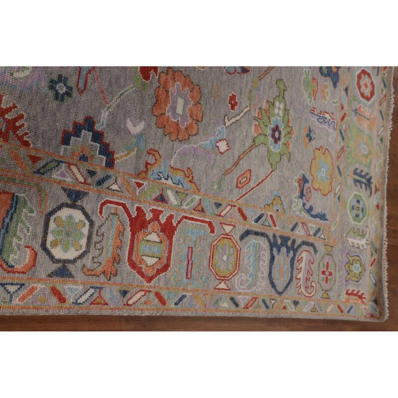 Grey Floral Oushak Oriental Area Rug Handmade Wool Carpet - 8'0"x 9'7"