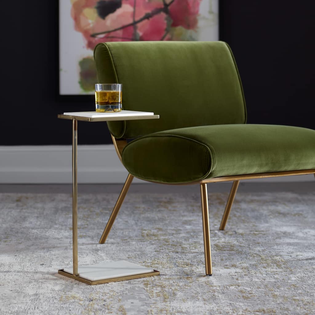 Square Marble End Drink Table - 20" - White