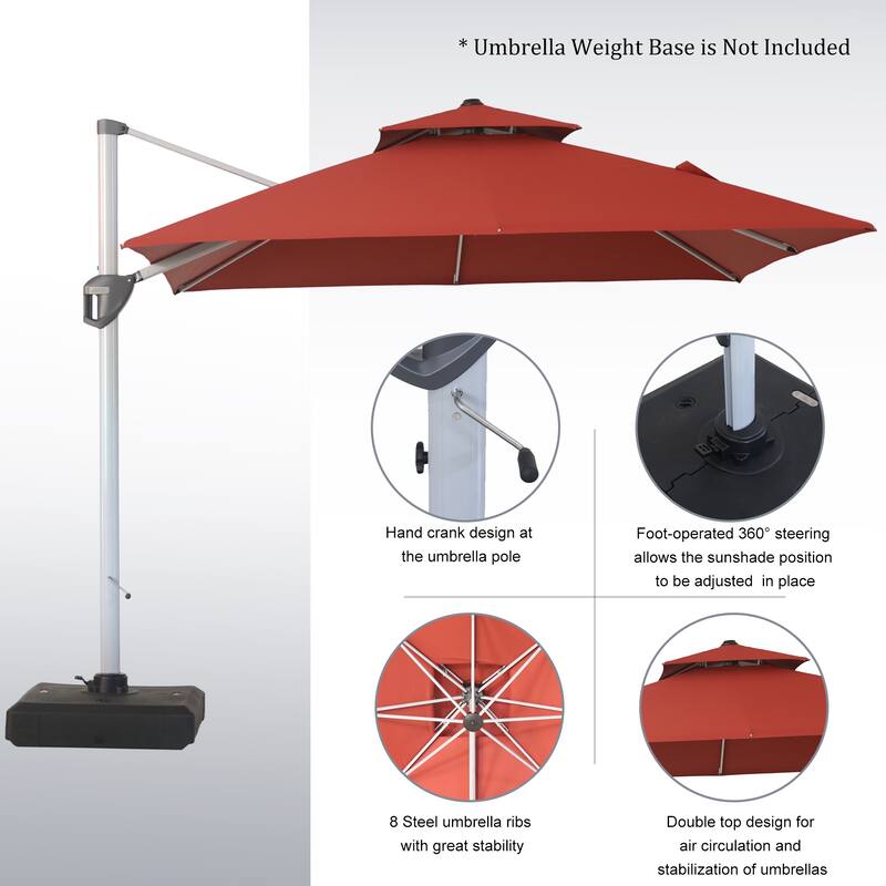 Clihome 10ft Outdoor Patio Cantilever Square Umbrella with Protective Cover