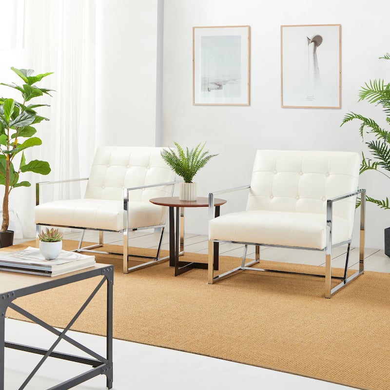 Glitzhome Set of 2 29.25"W Mid-Century PU Leather Tufted Accent Chairs