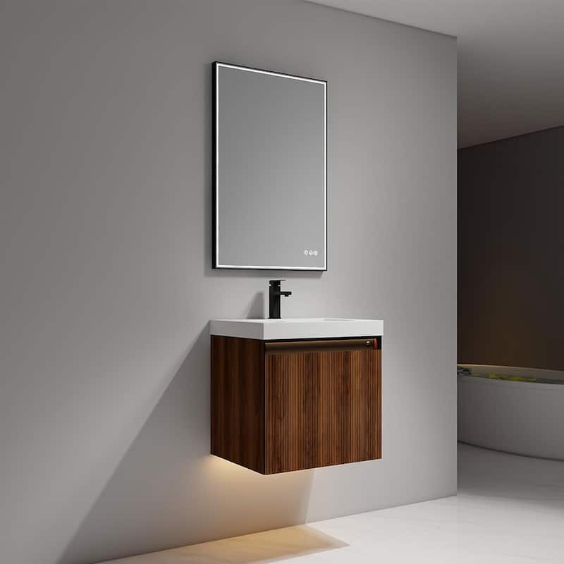 Blossom Lille Brown Walnut Floating Vanity with LED & Acrylic Sink