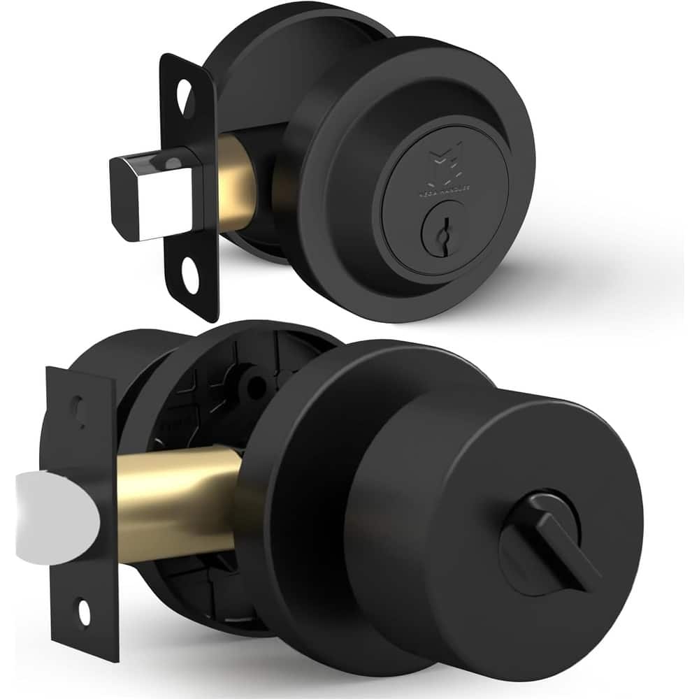 Mega Handles BUENA Round Entry Door Knob and Deadbolt Lock Set – Keyed Combo for Left or Right-Handed Doors, Reversible Design