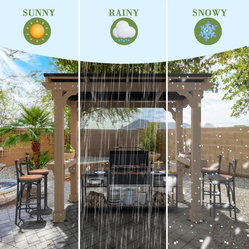 VEIKOUS Wood BBQ Grill Gazebo with Steel Roof for Patio Garden Backyard and Lawn