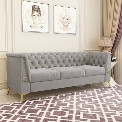 82.67'' Vintage Chesterfield Tufted Velvet Sofa