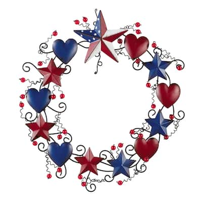 Rustic Americana Metal Wreath Decoration - 16.500 x 10.750 x 2.250