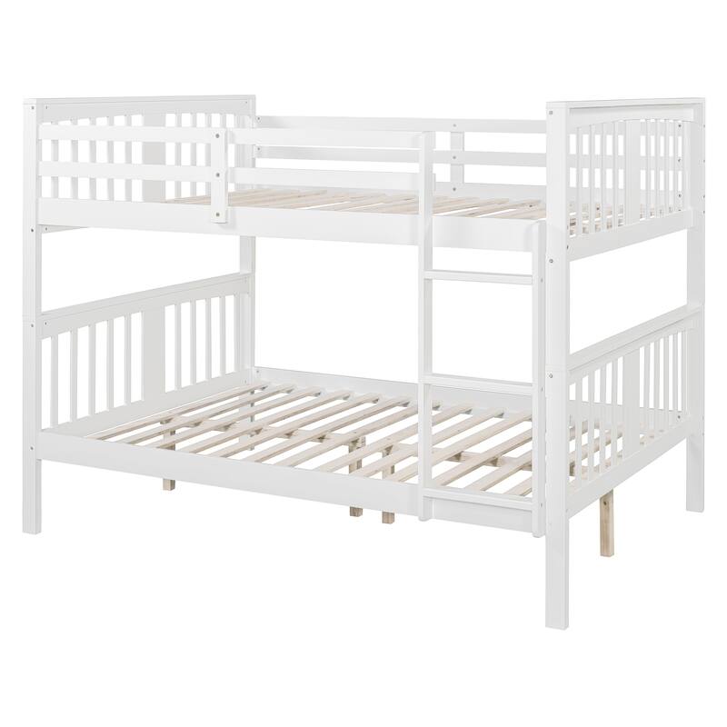 Full Over Full Bunk Bed with Ladder for Bedroom, Guest Room Furniture, Solid Wood Construction