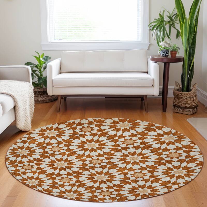 Premium Washable Super Soft Modern Mosaic Mayfield Rug - Paprika - 8' x 8' - Round