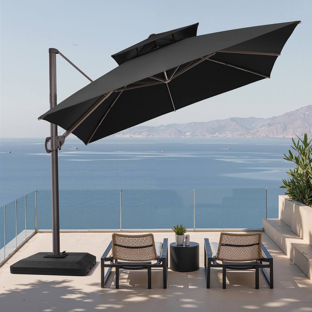 10.5ft Patio Double Top Cantilever Offset Umbrella with 4-Piece Fillable Weighted Base