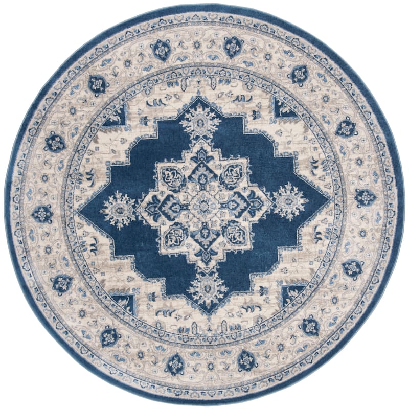 SAFAVIEH Brentwood Clara Traditional Oriental Medallion Rug - 6'7" x 6'7" Round - Navy/Cream