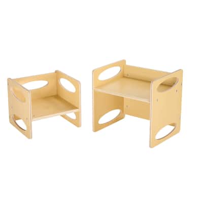 Natural Wood Plywood Montessori Table Chair Set with Pattern & Adjustability - 15 x 11.8 x 14.2 in